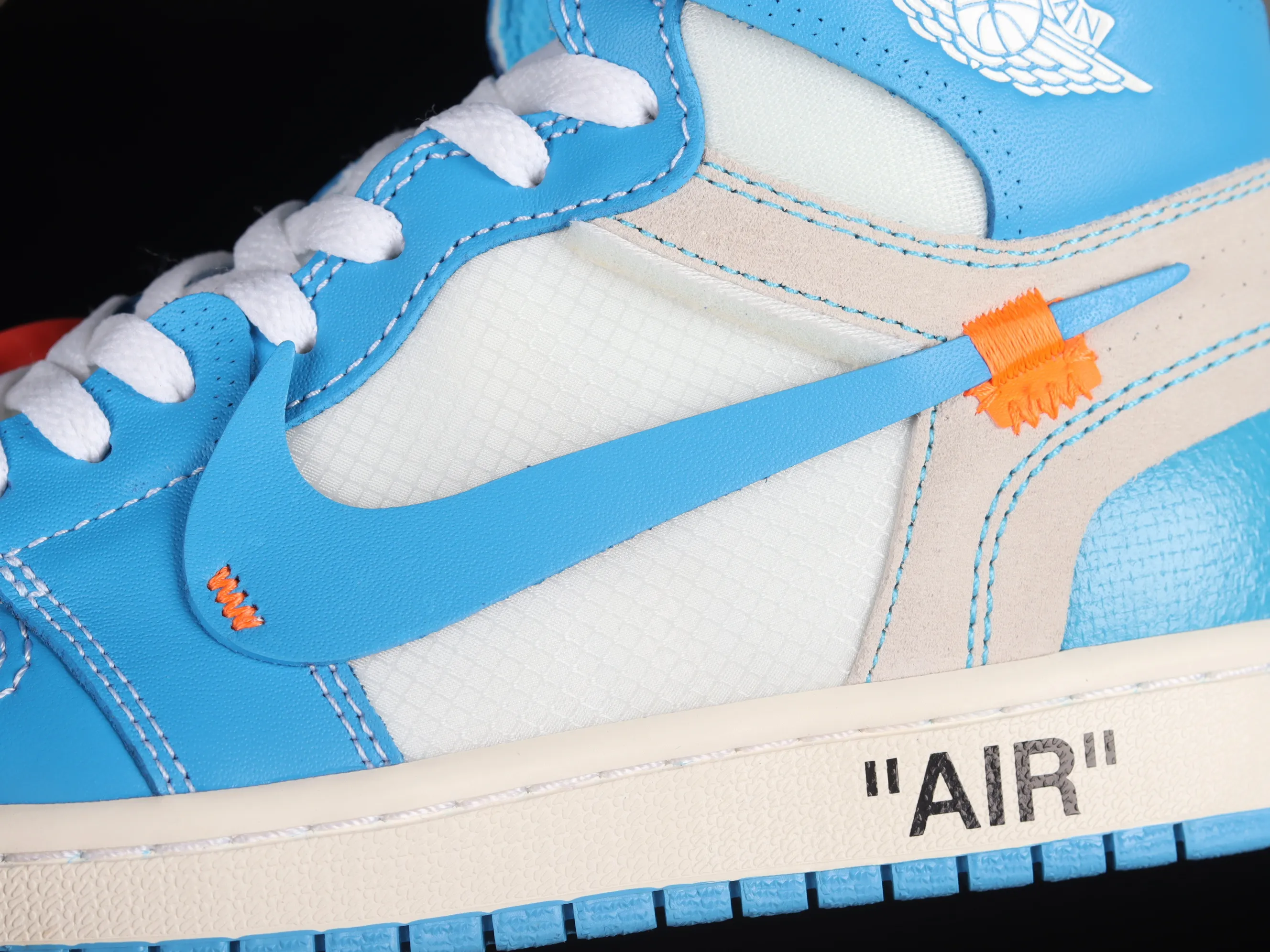 All categories Air Jordan Jordan series basketball shoes Air Jordan 1 High L version Off White x Air Jordan OW AJ1 Joe 1 joint North Carolina blue high-top basketball shoes AQ0818-148